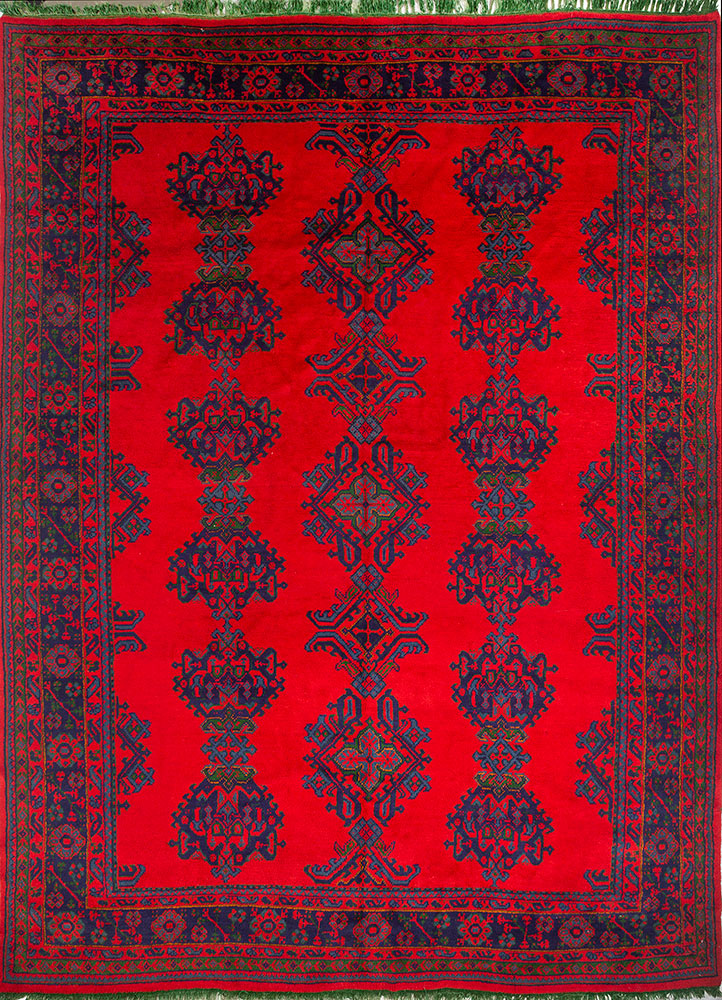 aalam red and orange wool hand knotted Rug - HeadShot