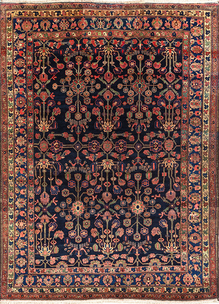 aalam blue wool hand knotted Rug - HeadShot