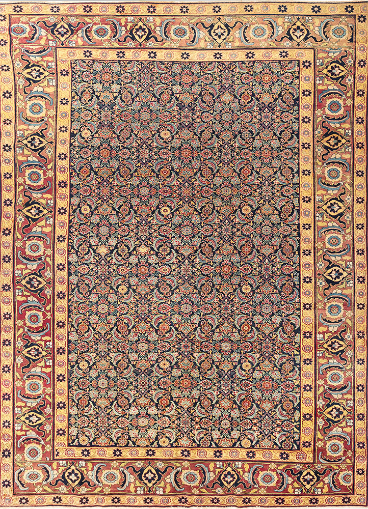 aalam blue wool hand knotted Rug - HeadShot