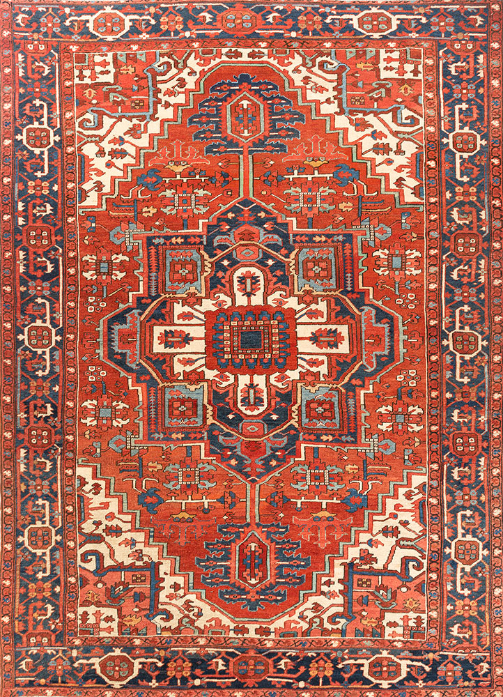 aalam red and orange wool hand knotted Rug - HeadShot