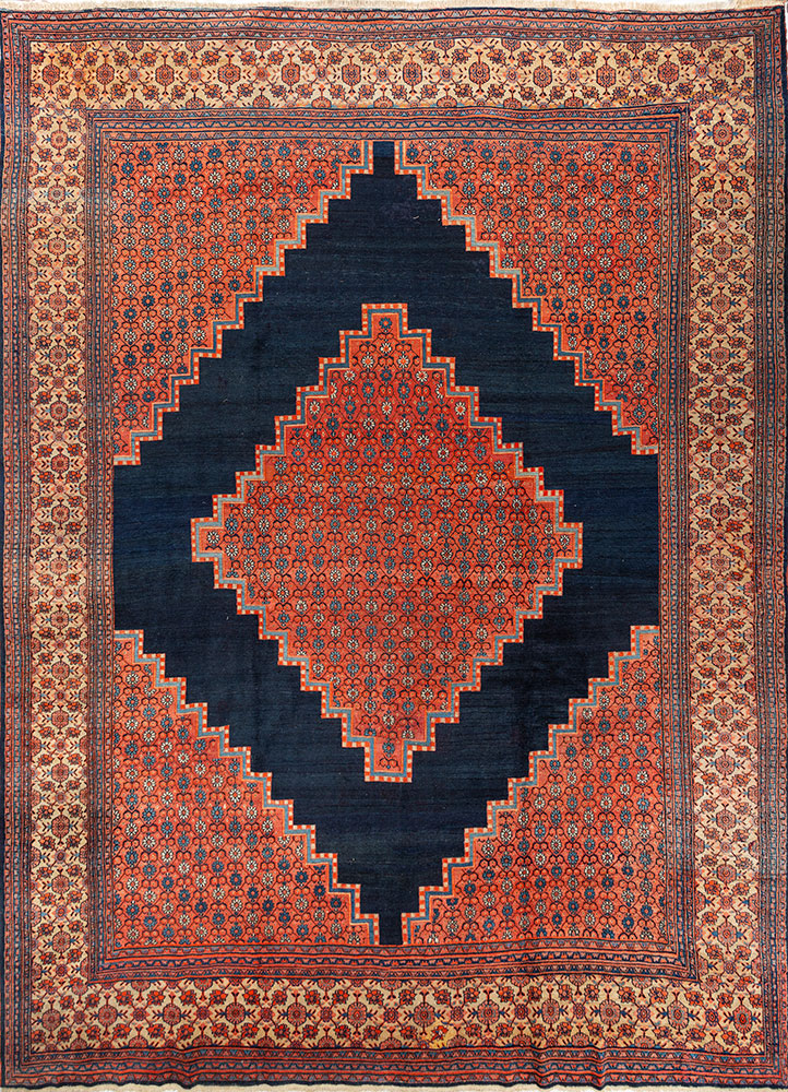 aalam blue wool hand knotted Rug - HeadShot