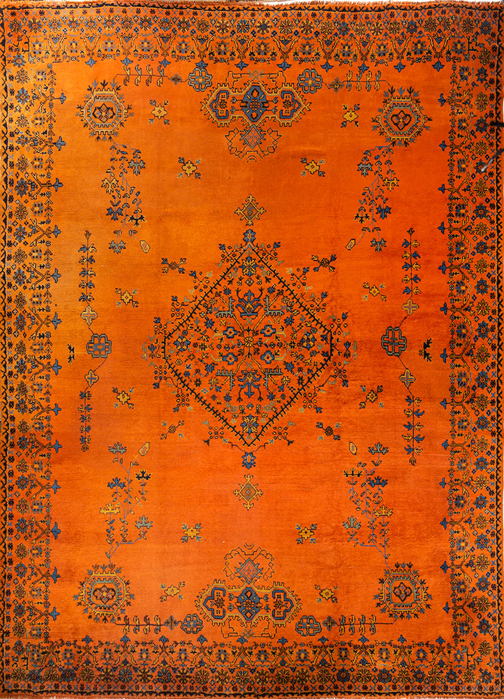 aalam red and orange wool hand knotted Rug - HeadShot