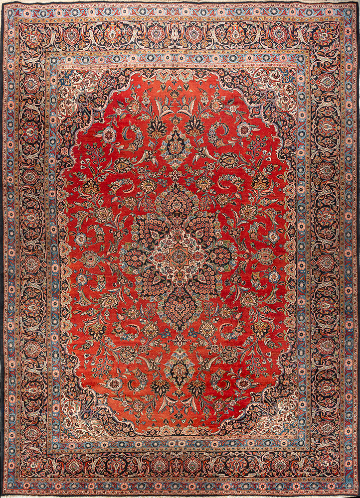 aalam red and orange wool hand knotted Rug - HeadShot