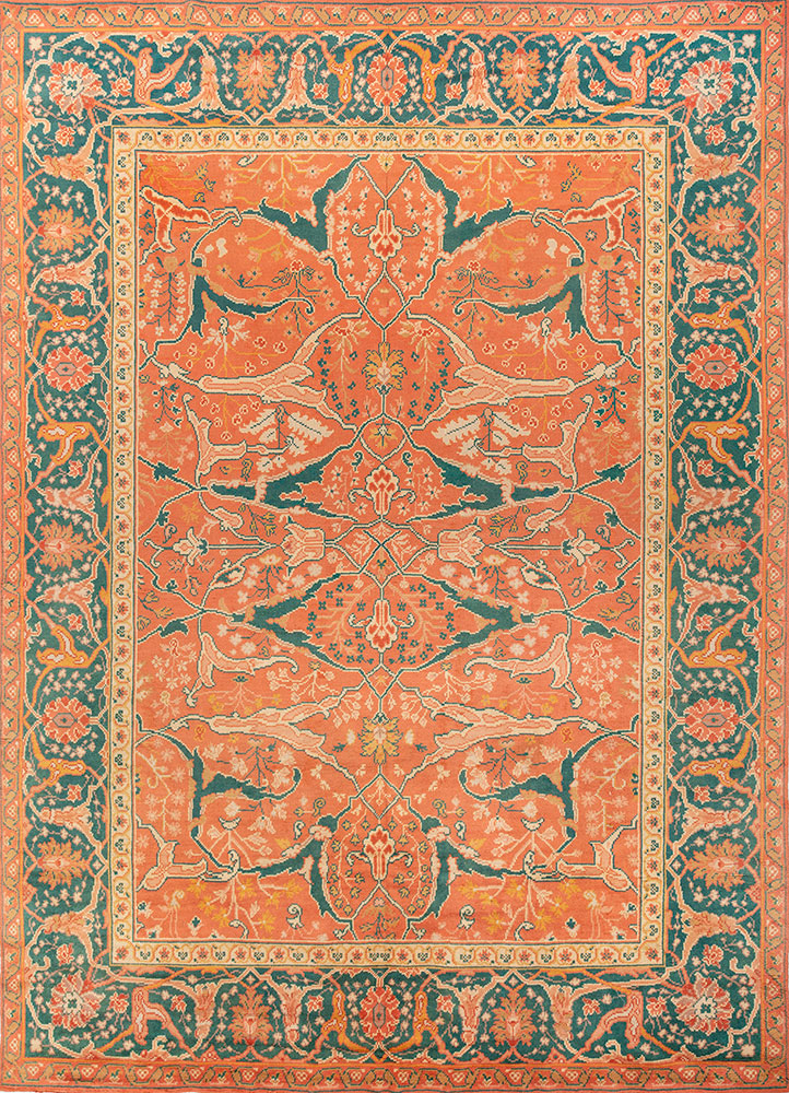 aalam red and orange wool hand knotted Rug - HeadShot
