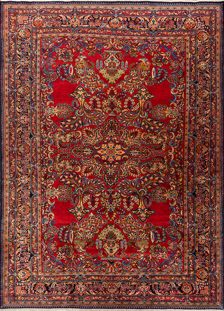 aalam red and orange wool hand knotted Rug - HeadShot