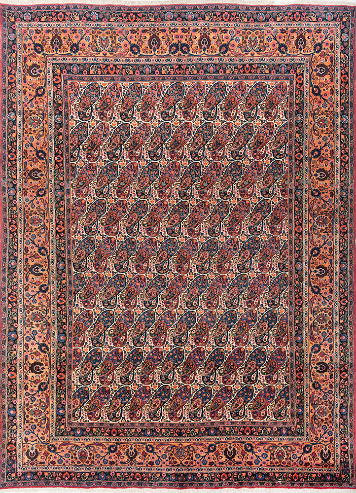 aalam red and orange wool hand knotted Rug - HeadShot