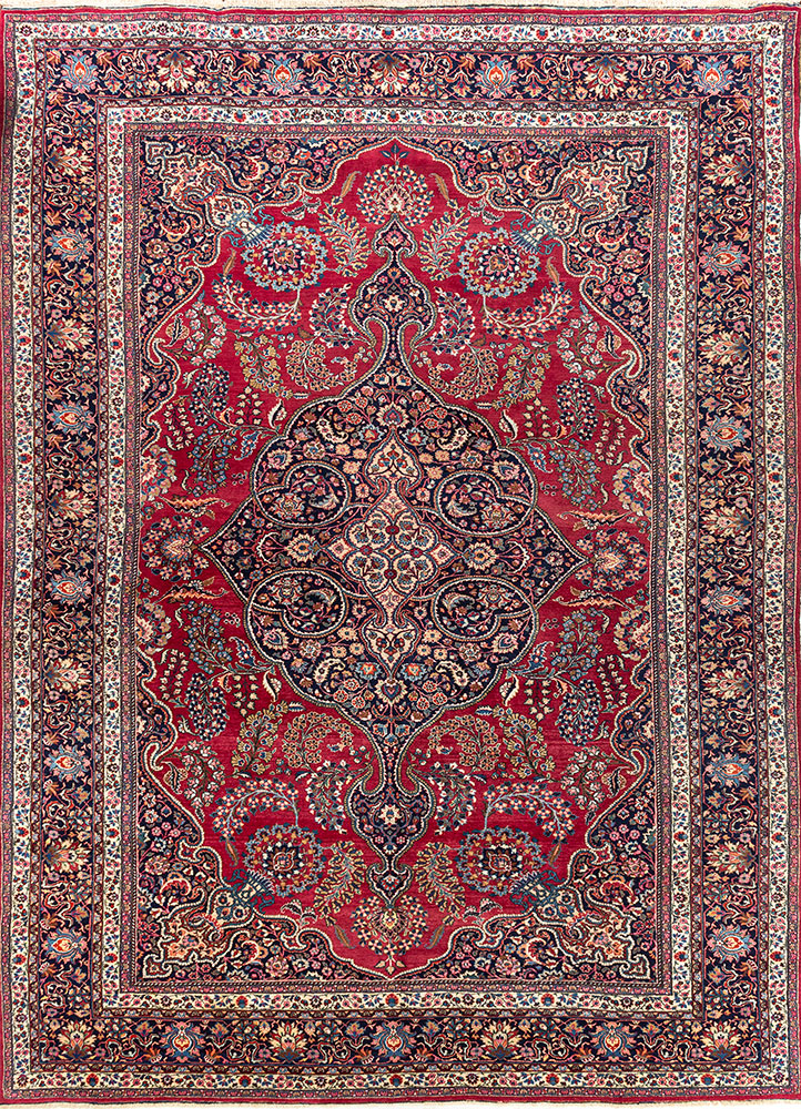 aalam red and orange wool hand knotted Rug - HeadShot