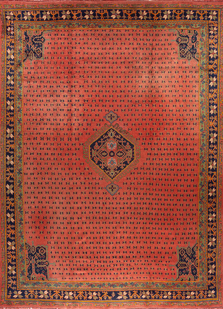 aalam red and orange wool hand knotted Rug - HeadShot