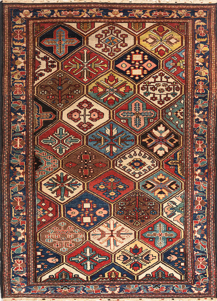 aalam blue wool hand knotted Rug - HeadShot