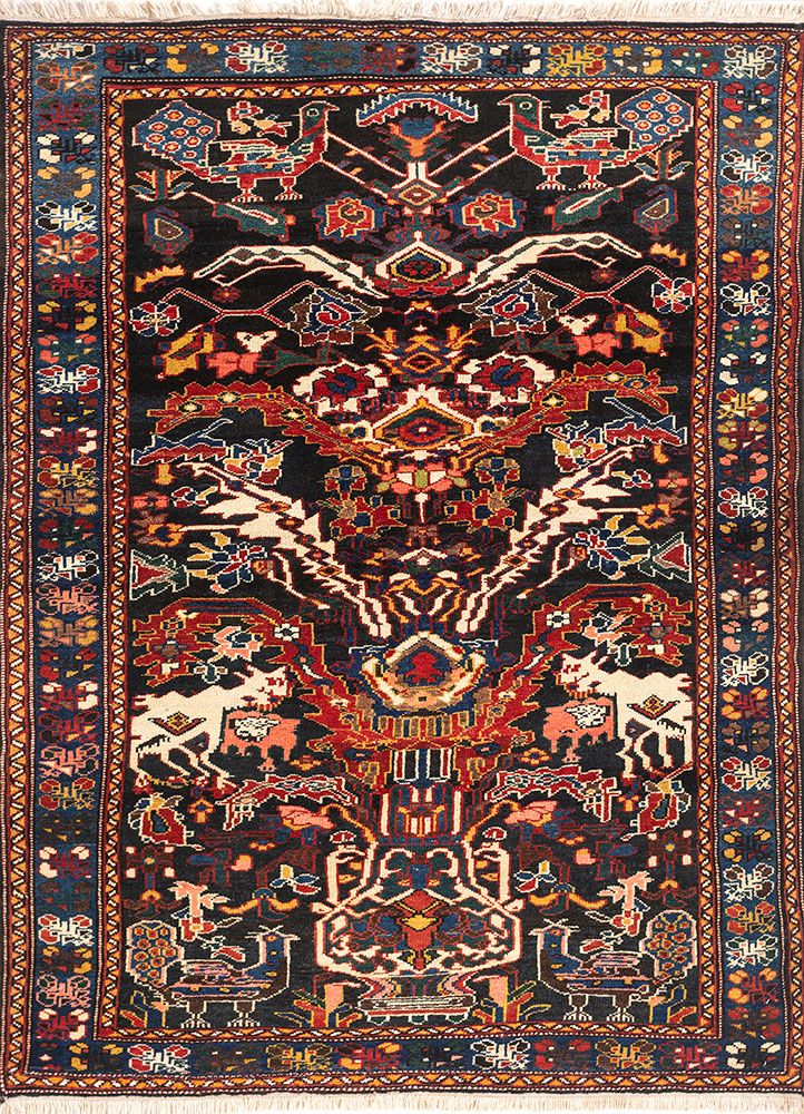 aalam blue wool hand knotted Rug - HeadShot