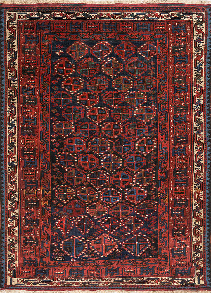 aalam blue wool hand knotted Rug - HeadShot