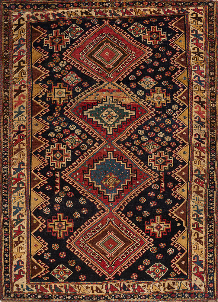aalam blue wool hand knotted Rug - HeadShot