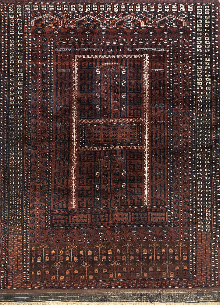 aalam beige and brown wool hand knotted Rug - HeadShot