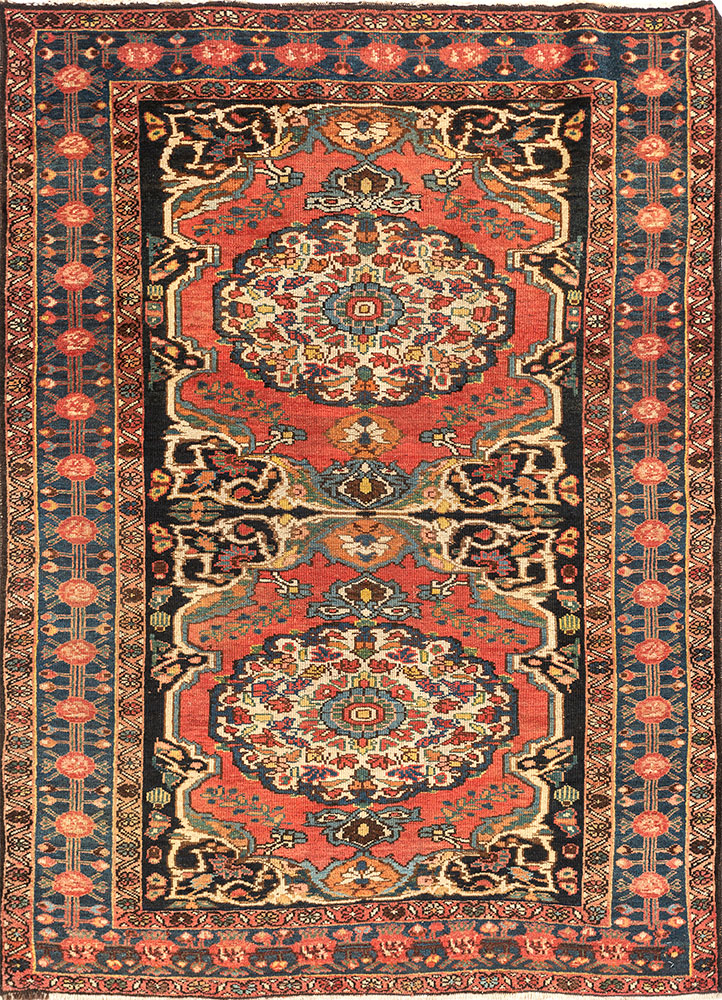 aalam red and orange wool hand knotted Rug - HeadShot