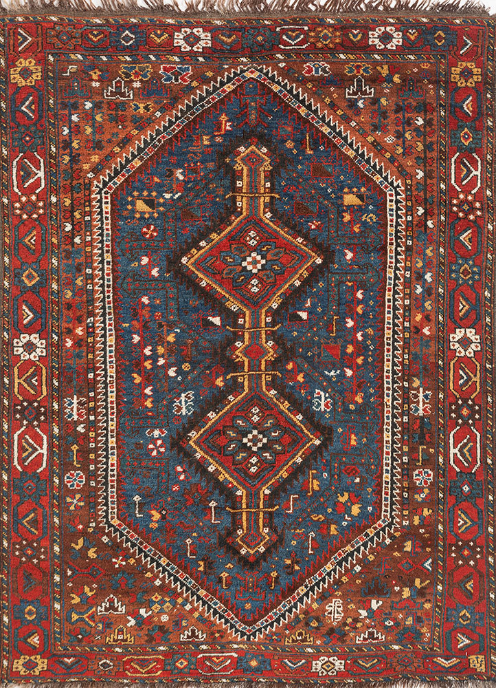 aalam blue wool hand knotted Rug - HeadShot