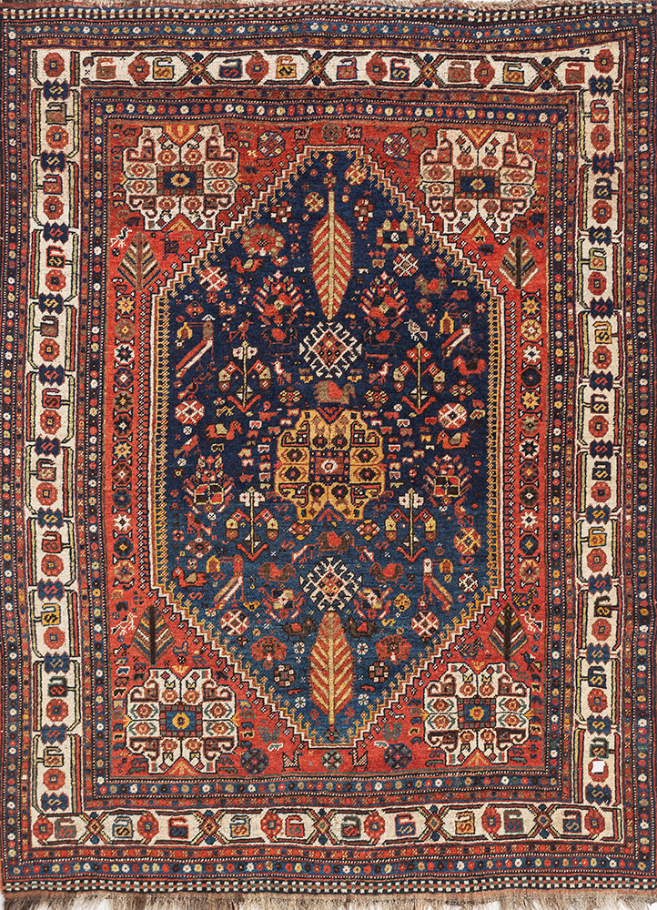 aalam blue wool hand knotted Rug - HeadShot