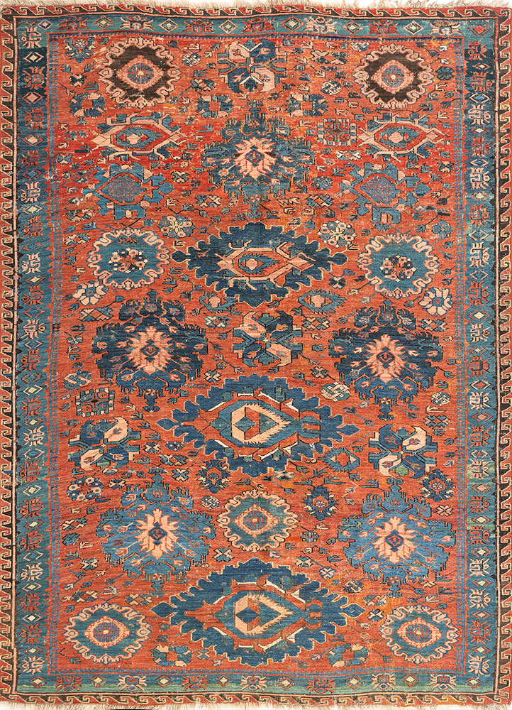 aalam red and orange wool hand knotted Rug - HeadShot