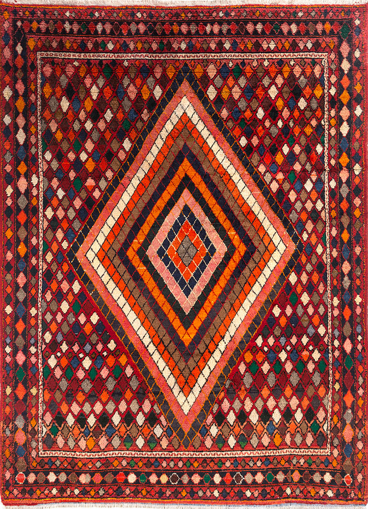 nuray red and orange wool hand knotted Rug - HeadShot
