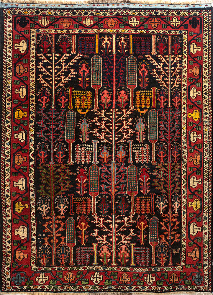 aalam grey and black wool hand knotted Rug - HeadShot
