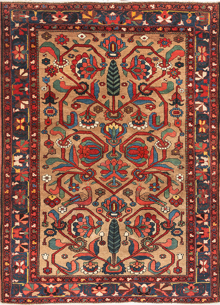 aalam beige and brown wool hand knotted Rug - HeadShot