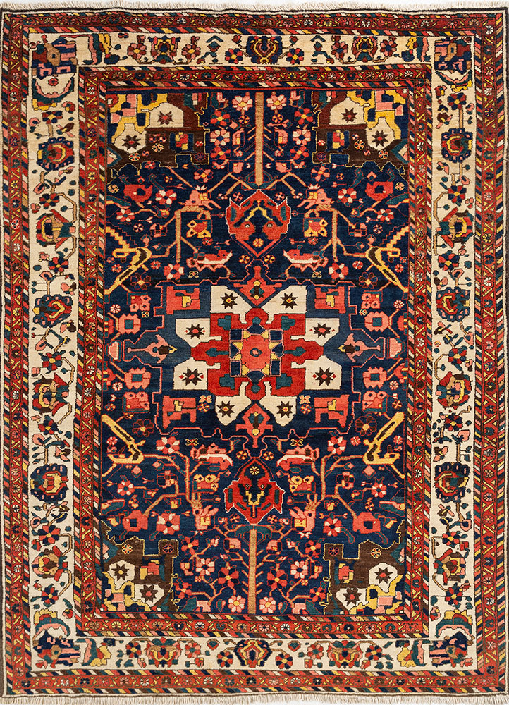 aalam blue wool hand knotted Rug - HeadShot