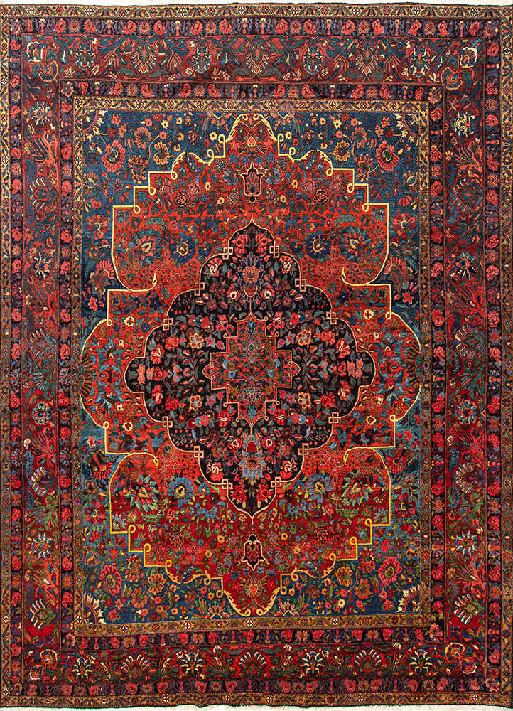 aalam red and orange wool hand knotted Rug - HeadShot