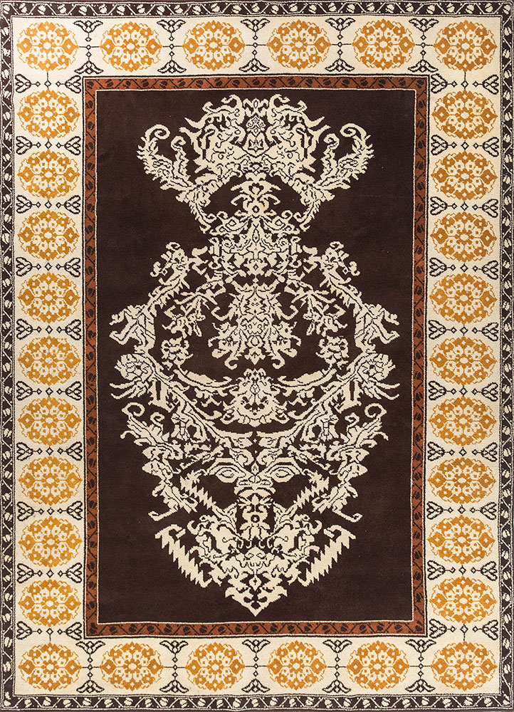 aalam beige and brown wool hand knotted Rug - HeadShot