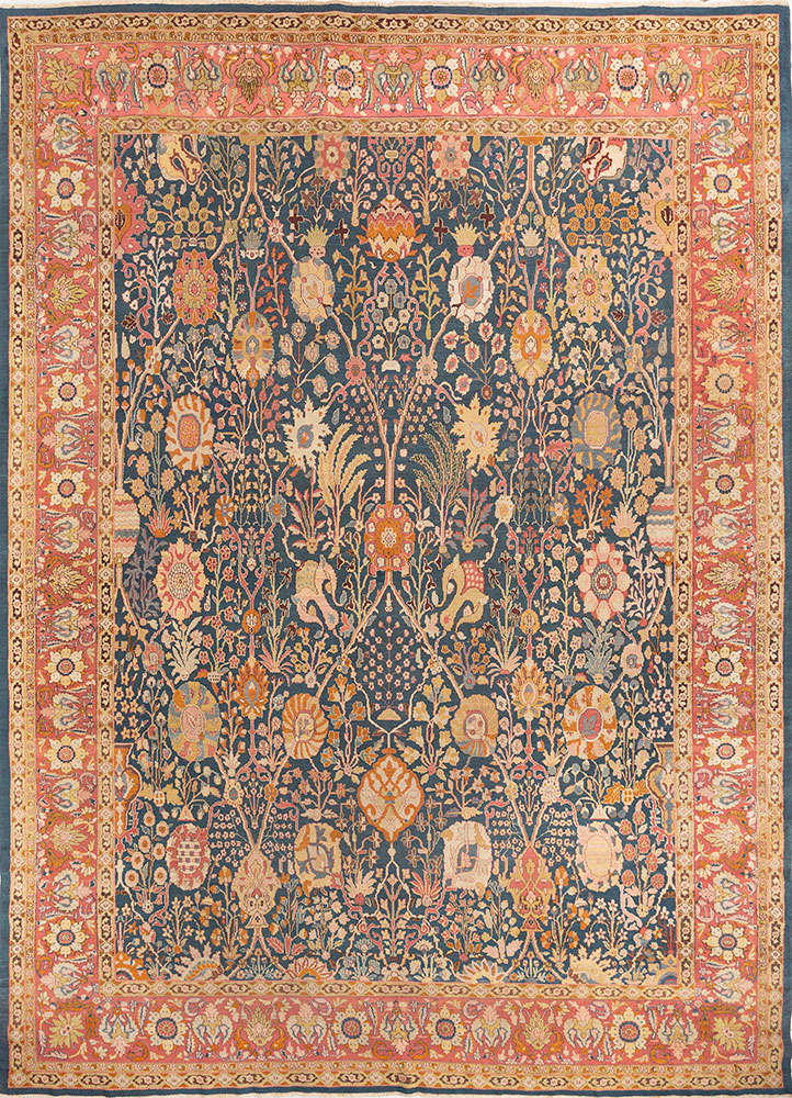 aalam blue wool hand knotted Rug - HeadShot