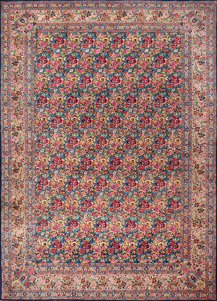 aalam blue wool hand knotted Rug - HeadShot