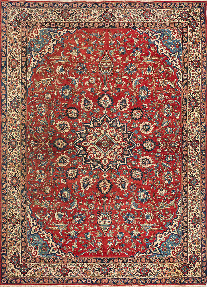 aalam red and orange wool hand knotted Rug - HeadShot