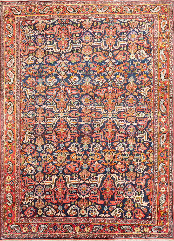 aalam blue wool hand knotted Rug - HeadShot
