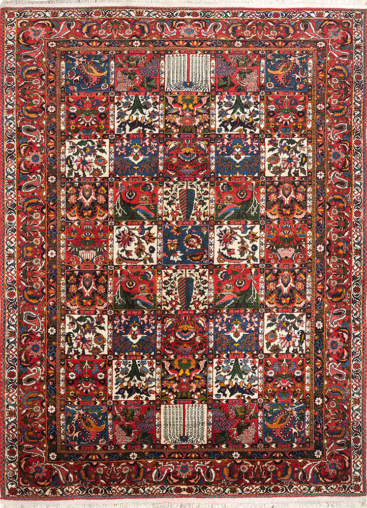 aalam red and orange wool hand knotted Rug - HeadShot