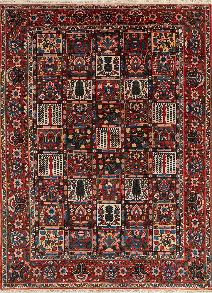 aalam red and orange wool hand knotted Rug - HeadShot