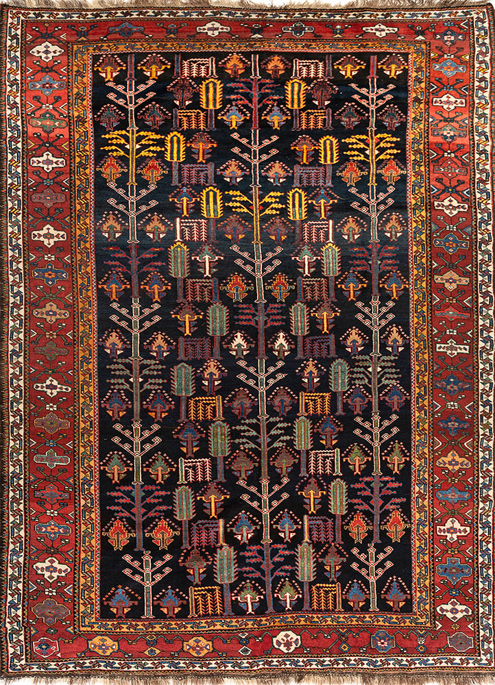 aalam blue wool hand knotted Rug - HeadShot