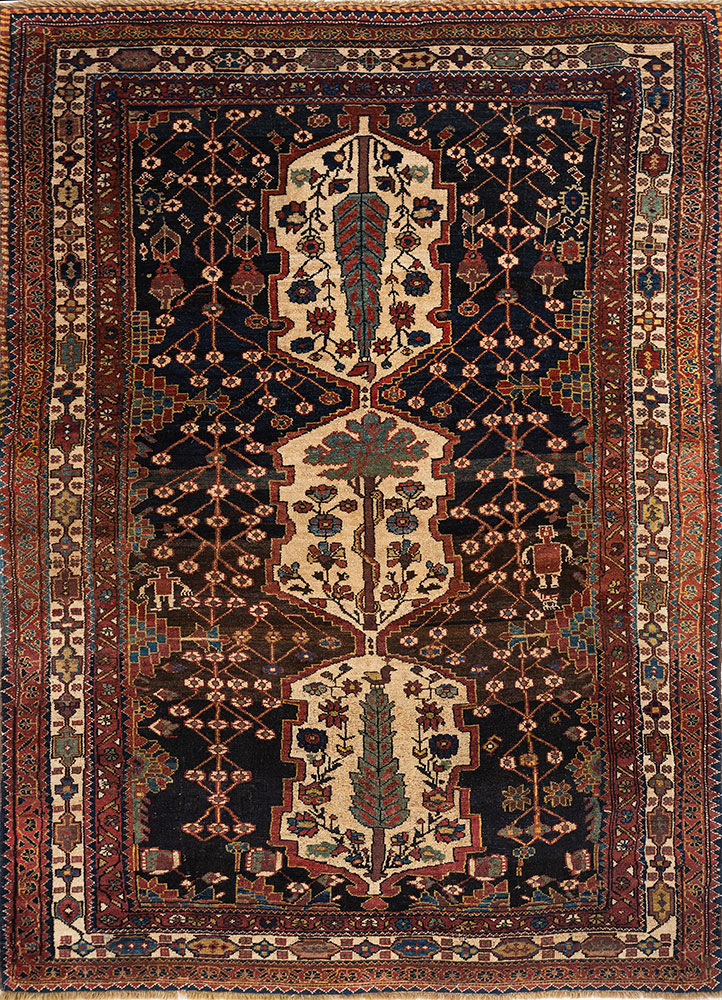 aalam blue wool hand knotted Rug - HeadShot