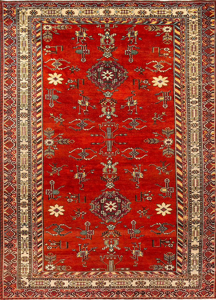 aalam red and orange wool hand knotted Rug - HeadShot
