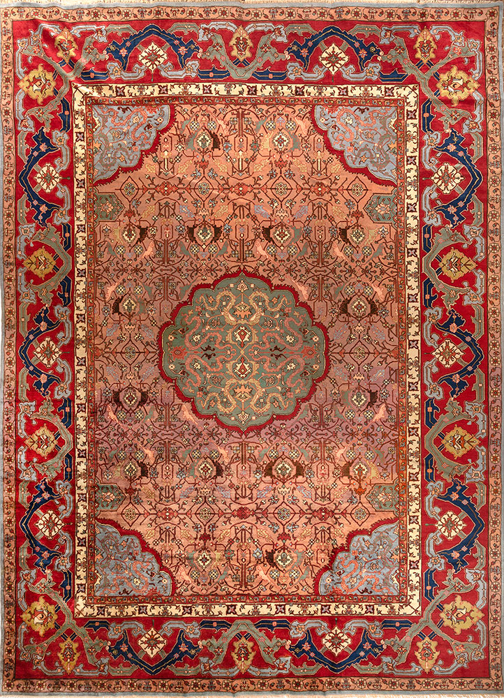 aalam red and orange wool hand knotted Rug - HeadShot