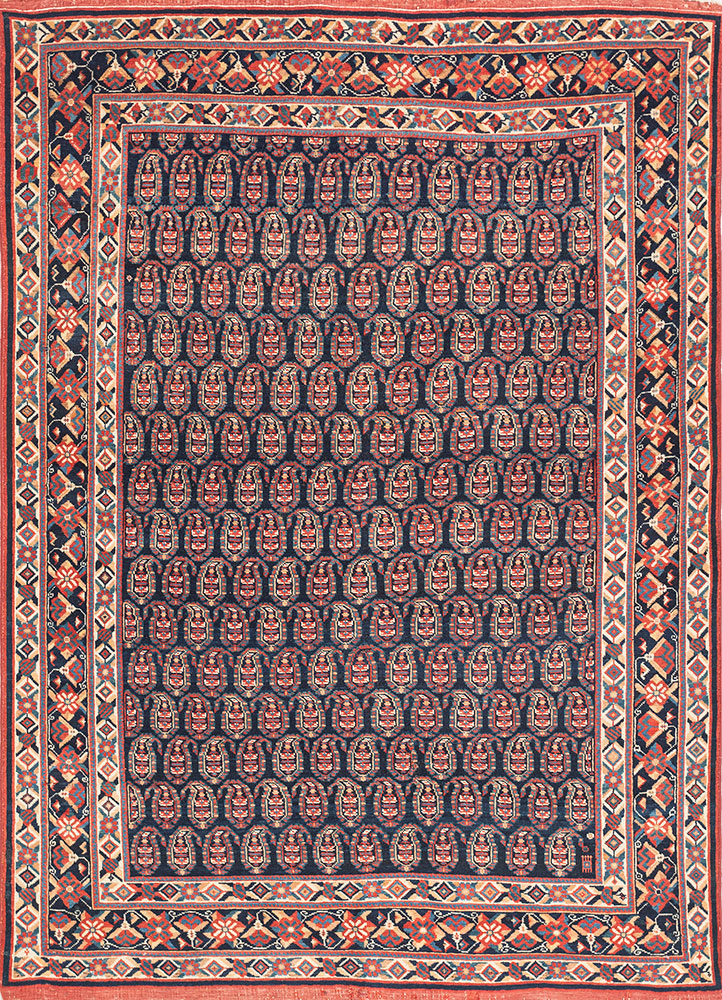 aalam blue wool hand knotted Rug - HeadShot
