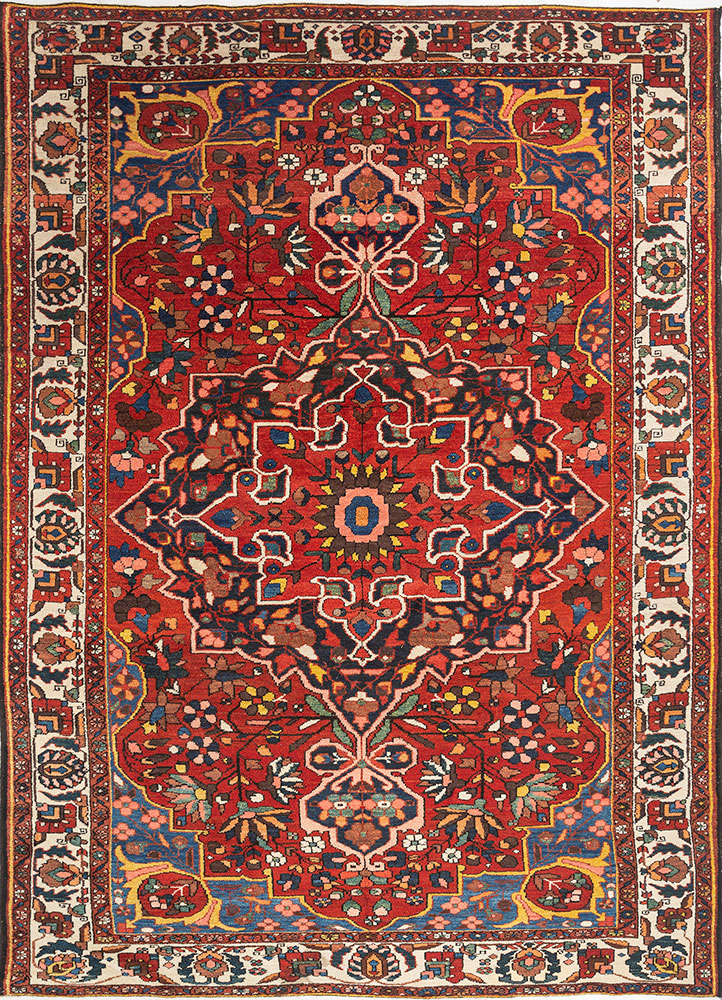 aalam red and orange wool hand knotted Rug - HeadShot