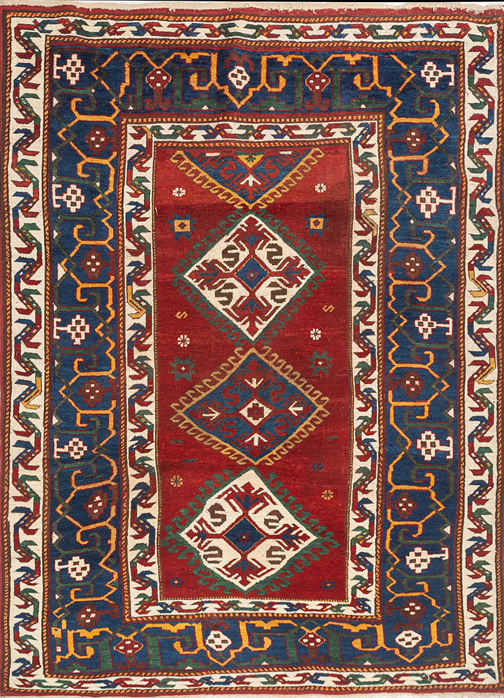 aalam red and orange wool hand knotted Rug - HeadShot