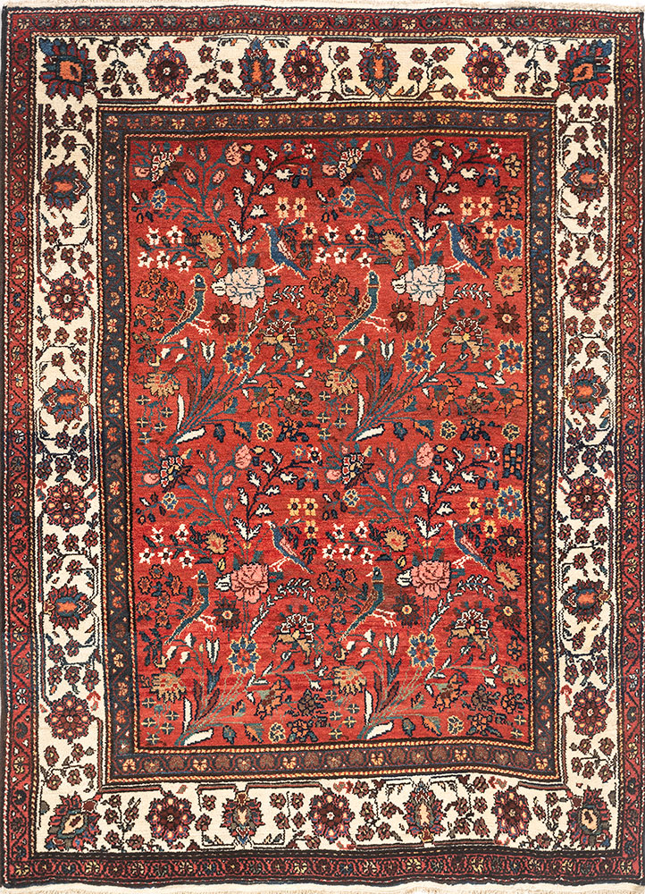 aalam red and orange wool hand knotted Rug - HeadShot