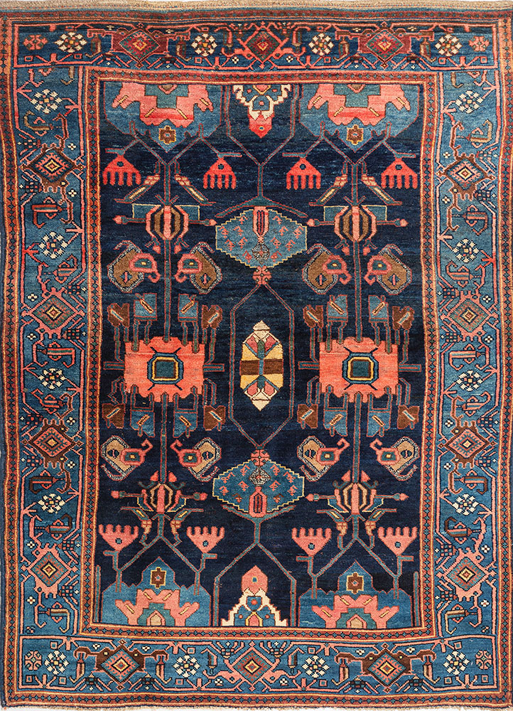 aalam blue wool hand knotted Rug - HeadShot