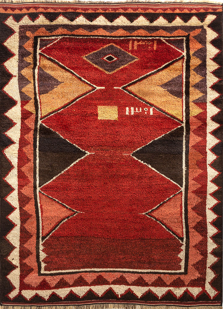 nuray red and orange wool hand knotted Rug - HeadShot