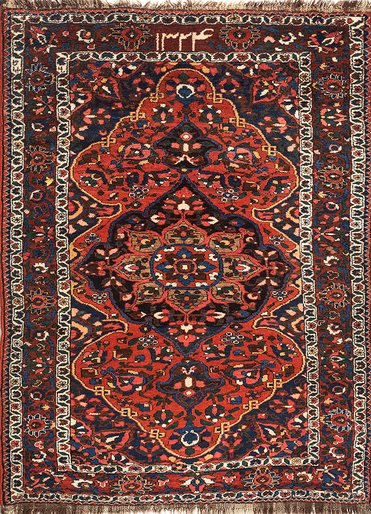 aalam red and orange wool hand knotted Rug - HeadShot