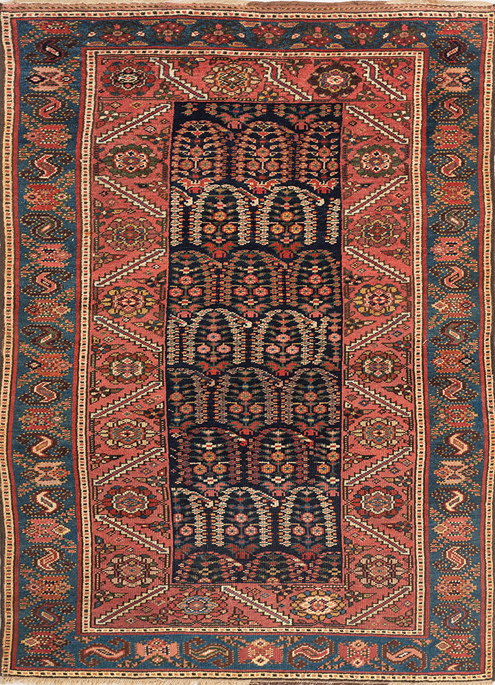 aalam blue wool hand knotted Rug - HeadShot