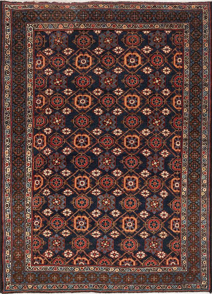 aalam blue wool hand knotted Rug - HeadShot