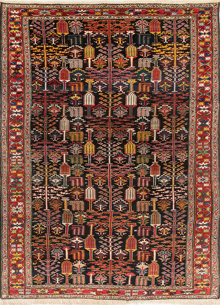 aalam grey and black wool hand knotted Rug - HeadShot