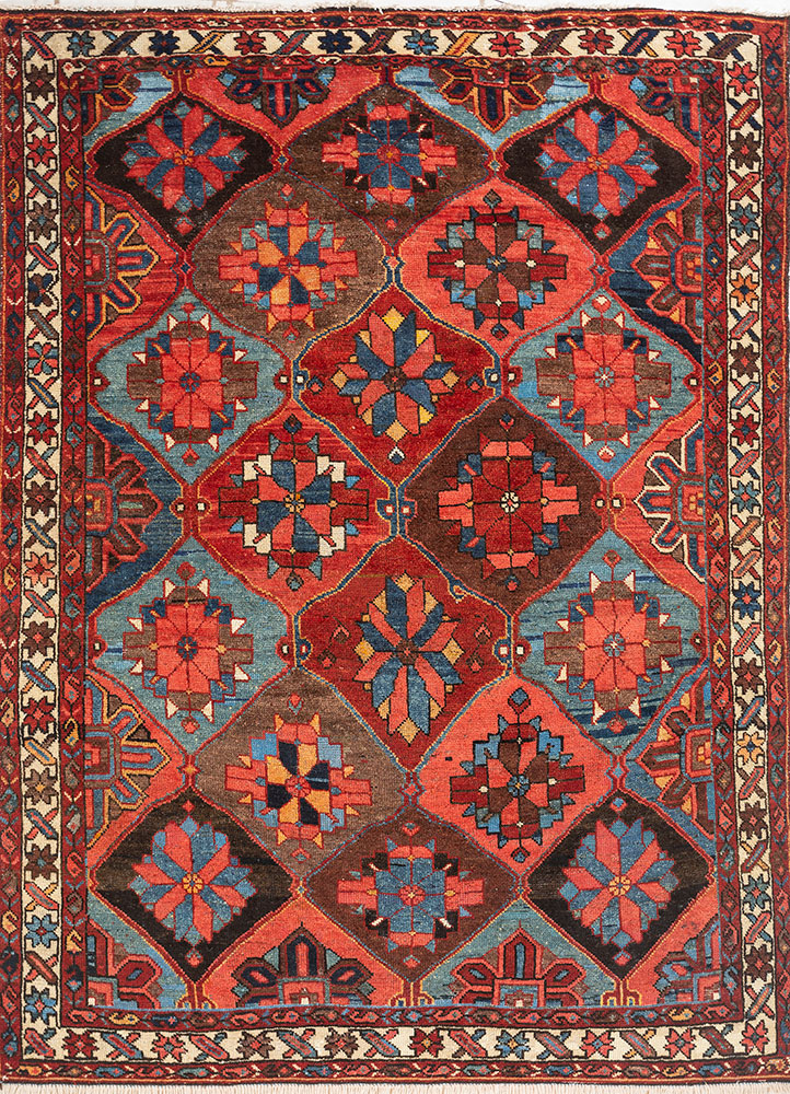 aalam red and orange wool hand knotted Rug - HeadShot