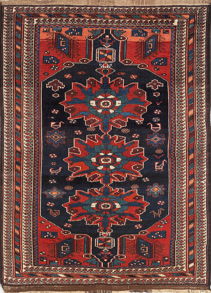 aalam blue wool hand knotted Rug - HeadShot