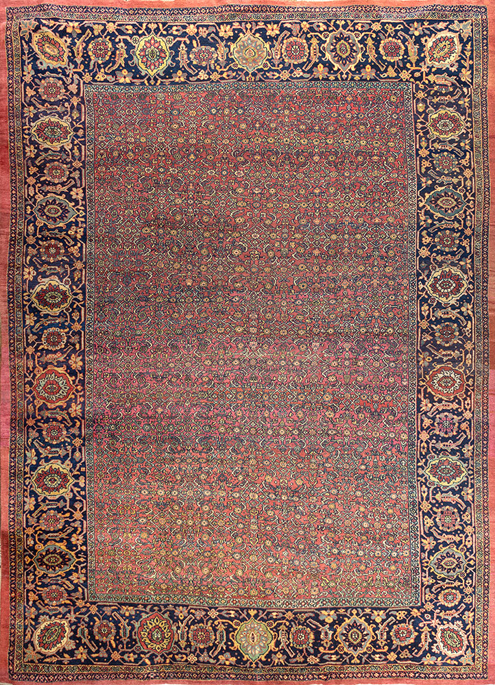 aalam red and orange wool hand knotted Rug - HeadShot